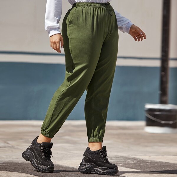 

Plus Pocket Side Elastic Hem Jeans, Army green