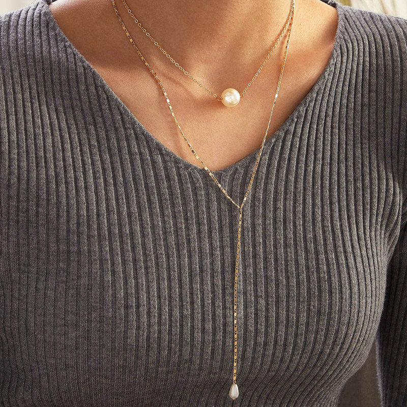 

1pc Faux Pearl Charm Layered Necklace, Gold