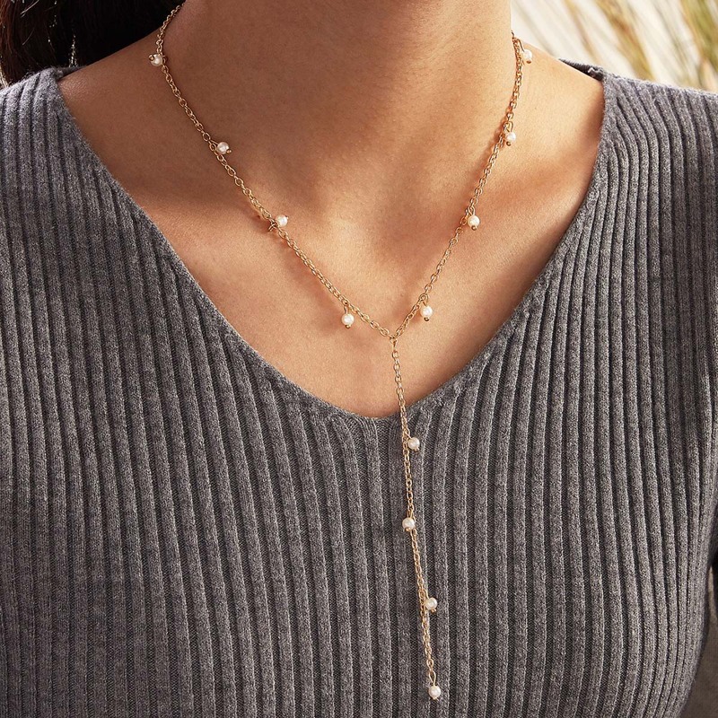 

1pc Faux Pearl Charm Necklace, Gold