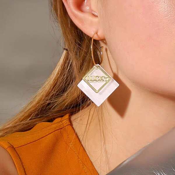 

1pair Geometric Drop Earrings, Gold