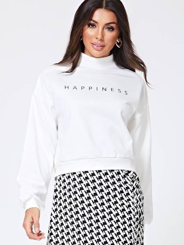 

Drop Shoulder Letter Graphic Pullover, White, Amira S