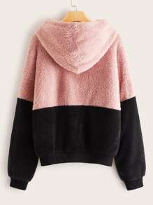 SHEIN Capucha teddy de color combinado con diseño de cordón - Multicolor - Ver 2