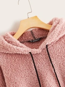 SHEIN Capucha teddy de color combinado con diseño de cordón - Multicolor - Ver 4