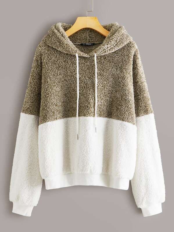 

Two Tone Drop Shoulder Teddy Hoodie, Multicolor