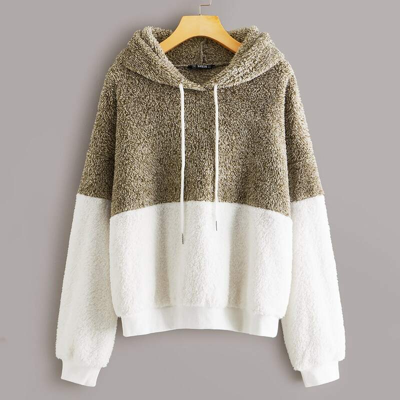

Two Tone Drop Shoulder Teddy Hoodie, Multicolor