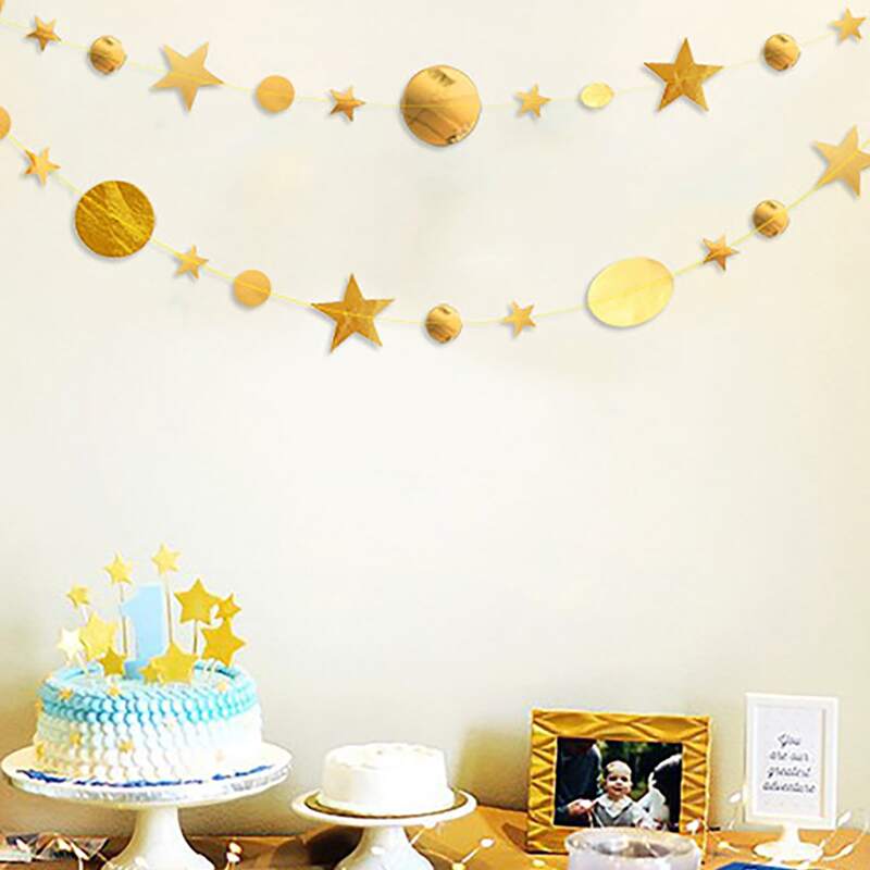 

1pc Paper Star & Dot Decorative Garland, Gold