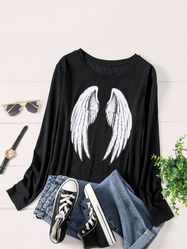 

Plus Swings & Letter Graphic Tee, Black