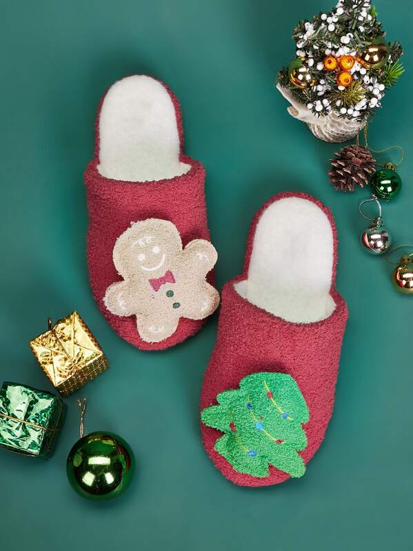 

Christmas Design Gingerbread Man Decor Slippers, Red