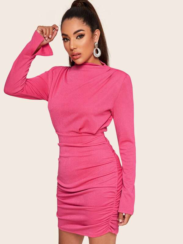 

Zip Back Ruched Detail Dress, Pink, Lucia