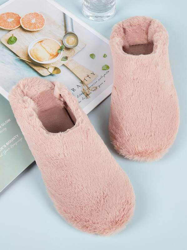

Fluffy Wide Fit Slippers, Pink
