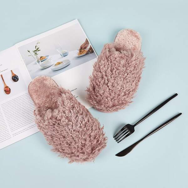 

Faux Fur Fluffy Slippers, Pink