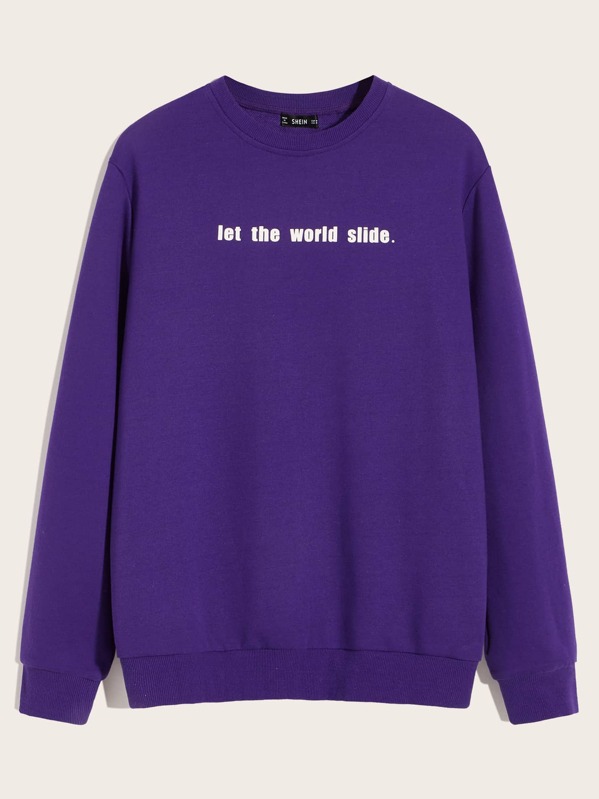 

Men Slogan Graphic Pullover, Purple