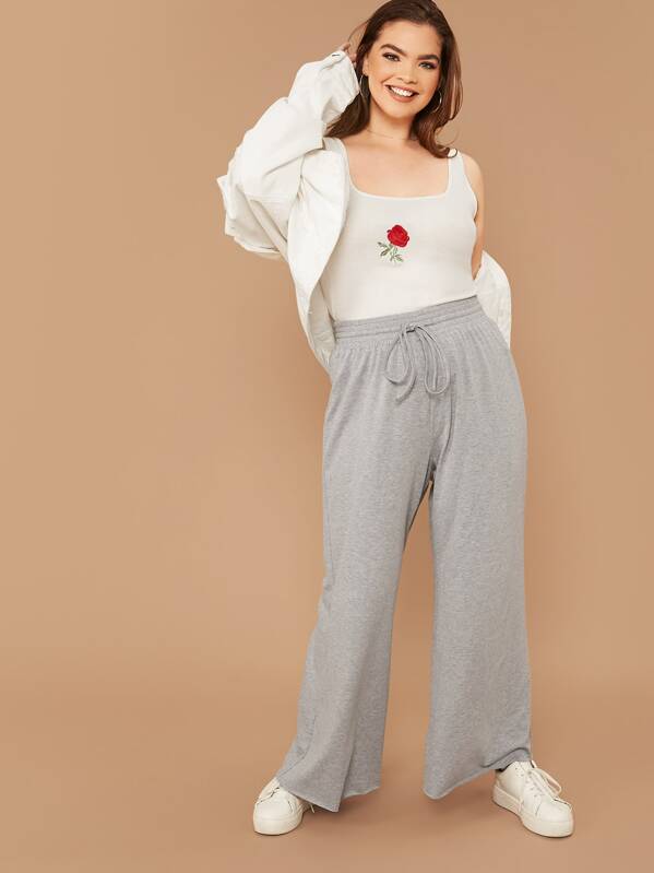 

Plus Drawstring Waist Wide Leg Sweatpants, Grey, Faith Bowman