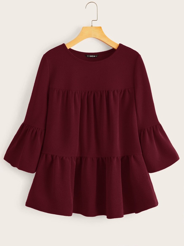 

Flounce Sleeve Layered Smock Top, Burgundy