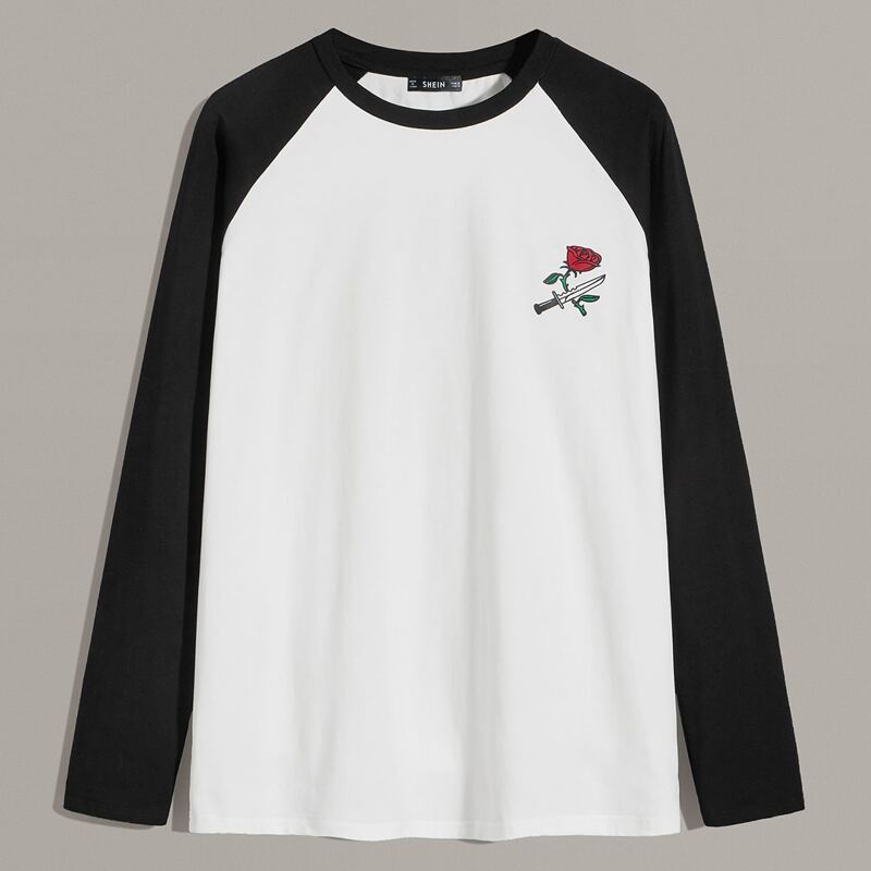 

Guys Rose and Knife Print Raglan Sleeve Tee, Black and white