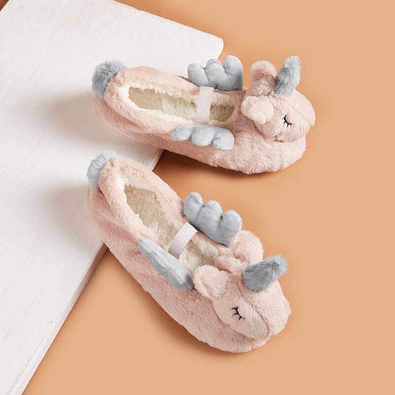 

Unicorn Design Fluffy Slippers, Pink