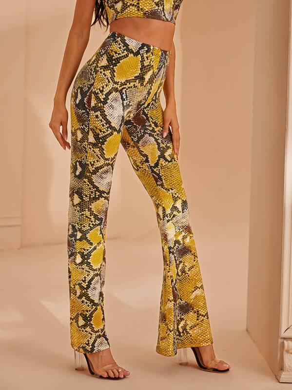 

Snakeskin Print Flare Leg Pants, Multicolor, Andy
