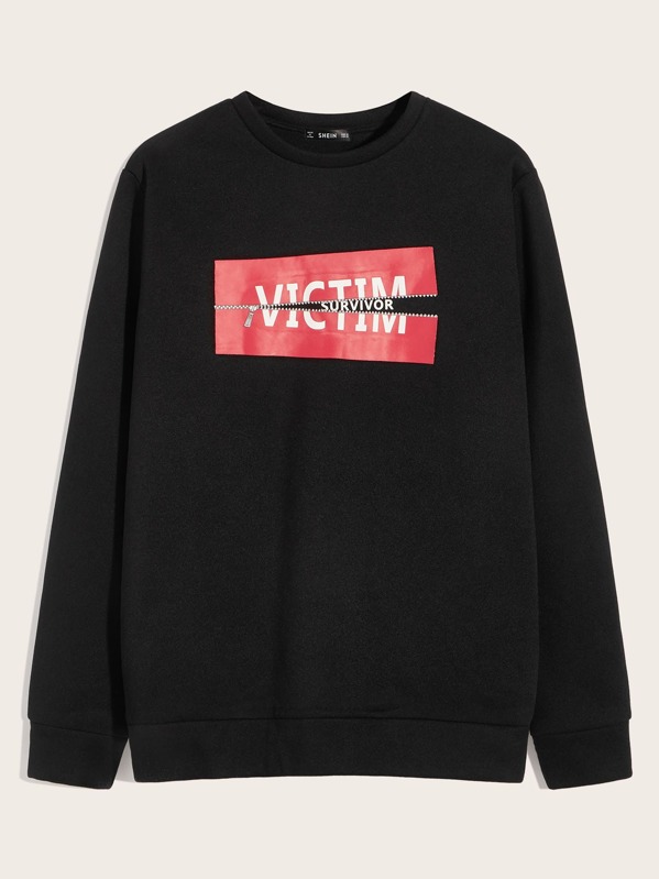

Men Zip And Letter Graphic Sweatshirt, Black