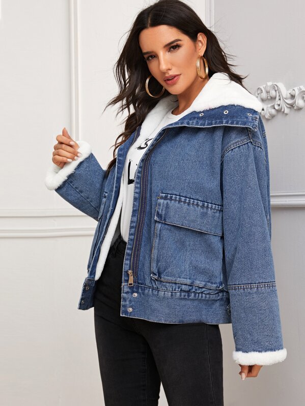 

Flap Pocket Sherpa Lined Denim Jacket, Blue, Juliana
