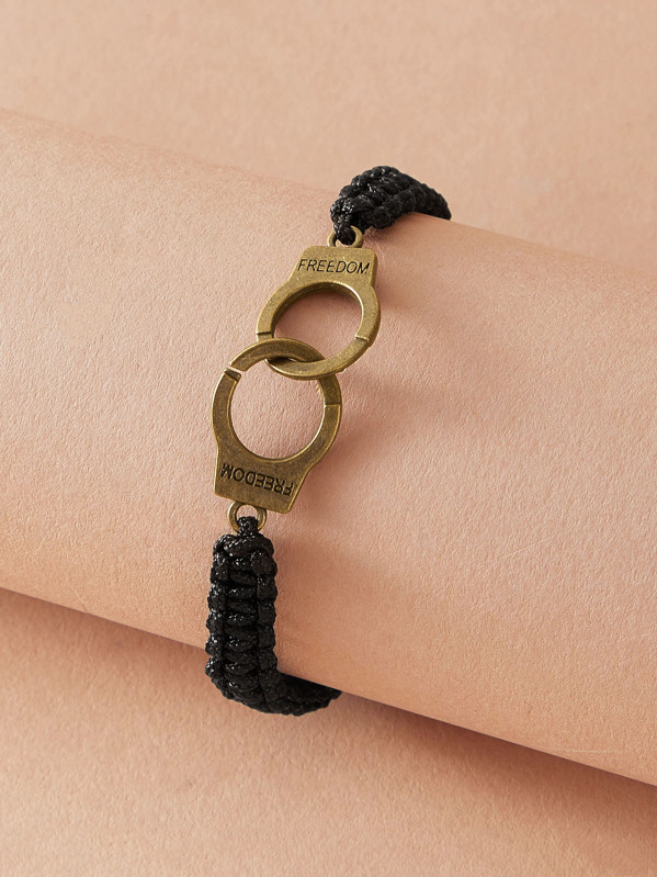 

1pc Handcuffs Decor Braided Bracelet, Black