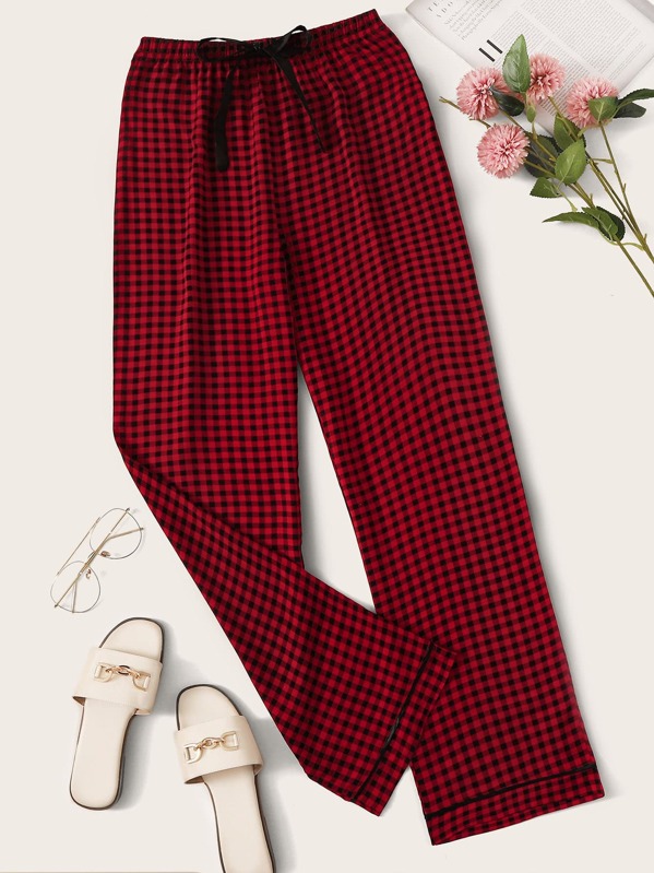 

Gingham Tie Waist Sleep Pants, Multicolor, Poly