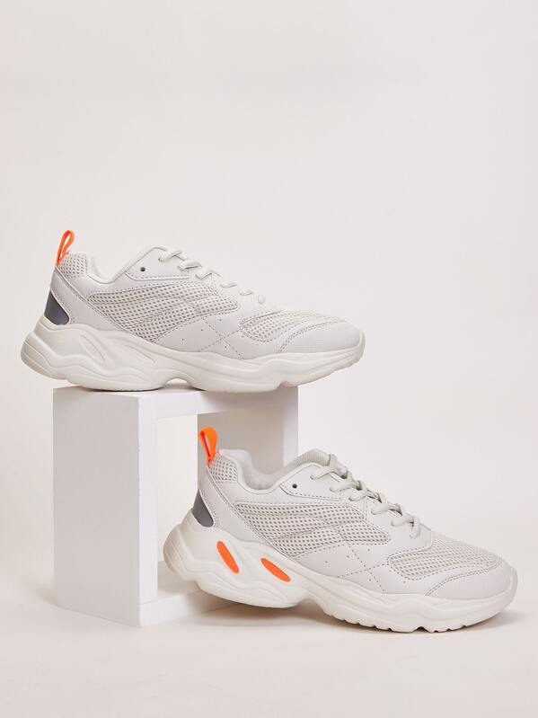 Men Lace-up Front Chunky Sneakers, White
