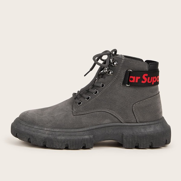 

Men Letter Graphic Lace-up Hiking Boots, Grey
