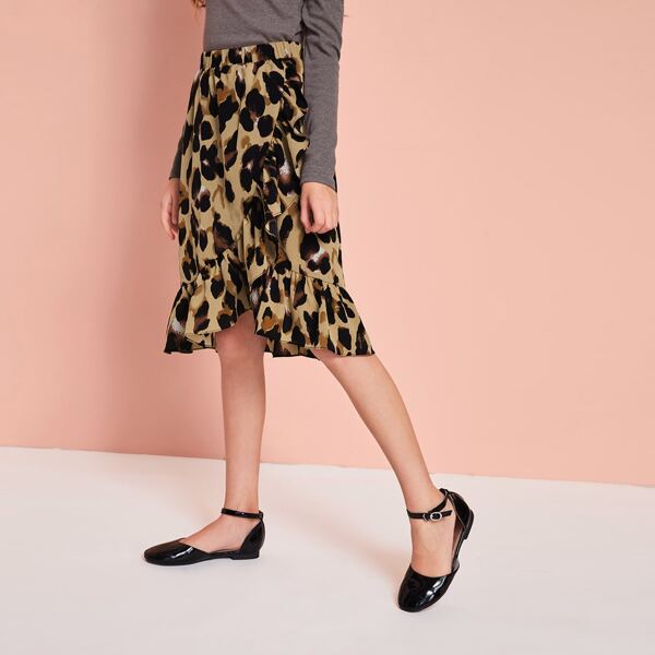 

Girls All-over Print Elastic Waist Ruffle Wrap Skirt, Multicolor