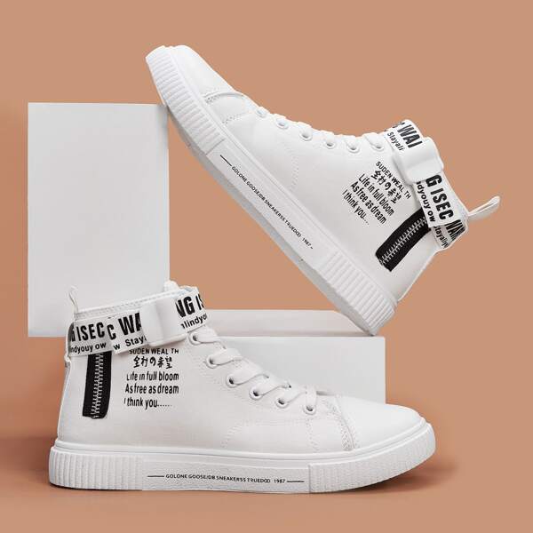 

Men Letter Graphic Lace-up Sneakers, White