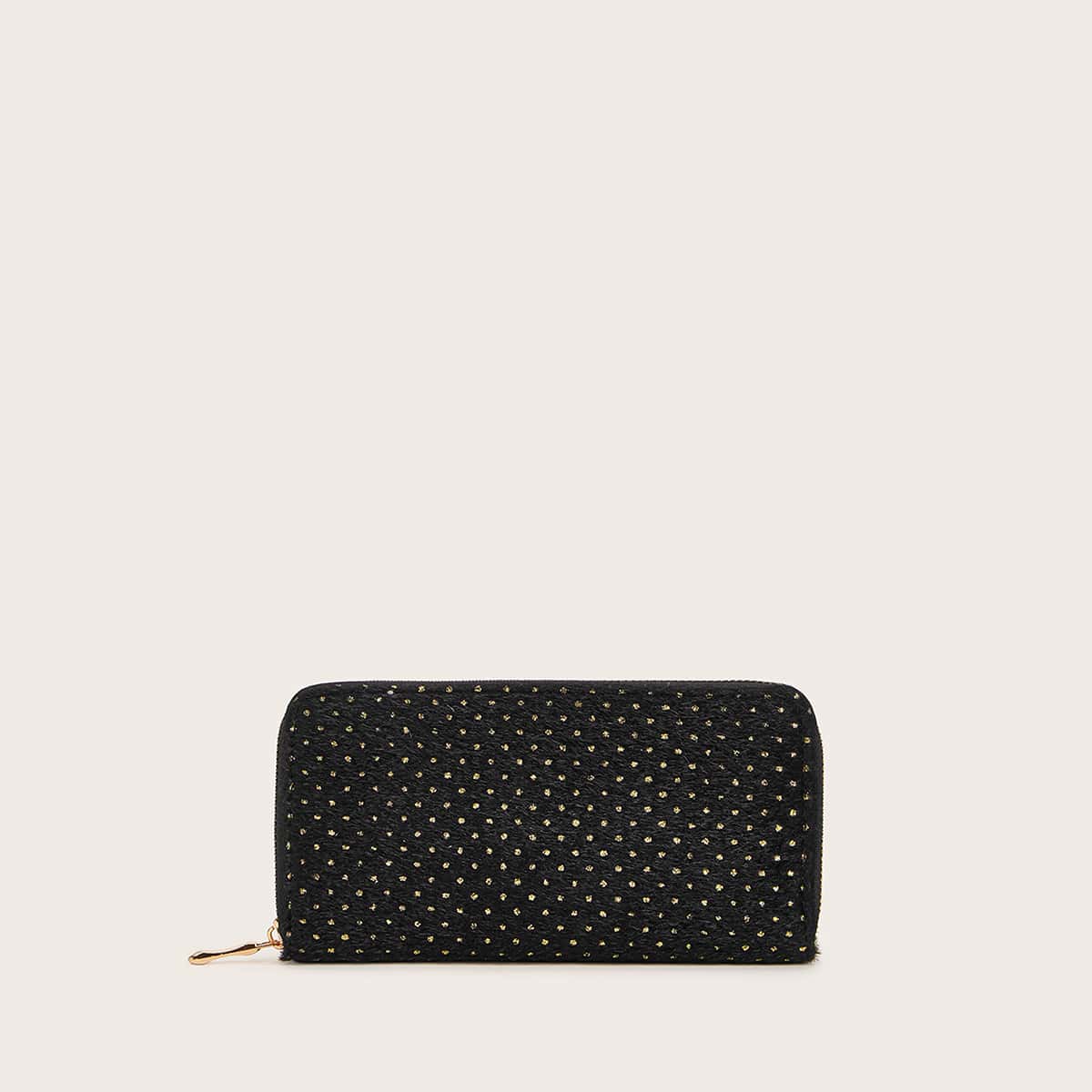 

Metal Decor Zip Around Wallet, Black