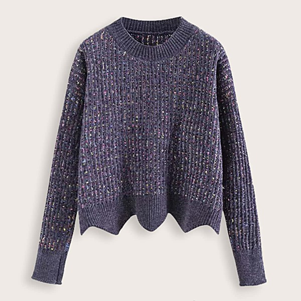 

Space Dye Wave Hem Drop Shoulder Jumper, Purple