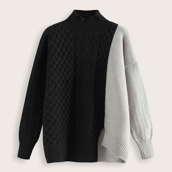 

Two Tone Cable Knit Split Hem Jumper