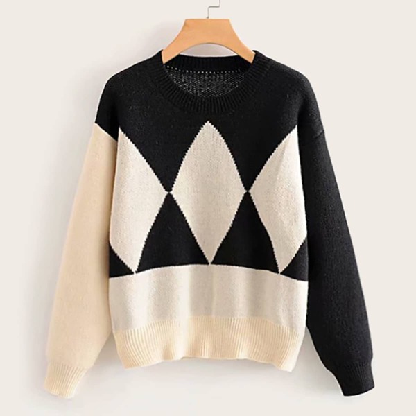 

Colorblock Argyle Pattern Jumper, Multicolor