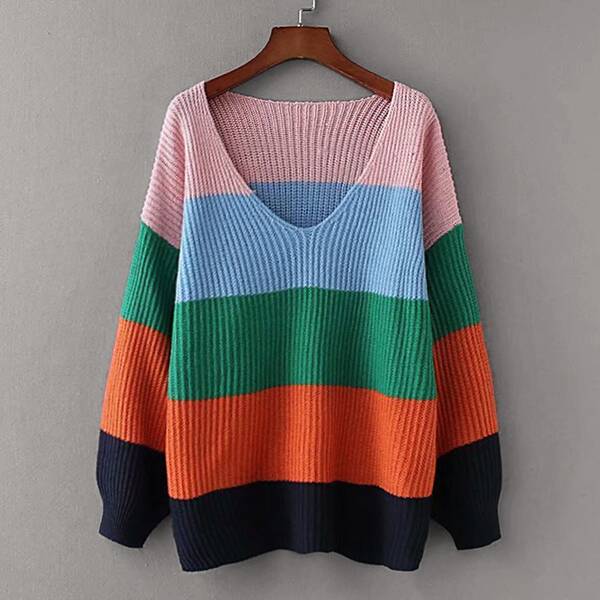 

Drop Shoulder Cut And Sew Oversized Jumper, Multicolor