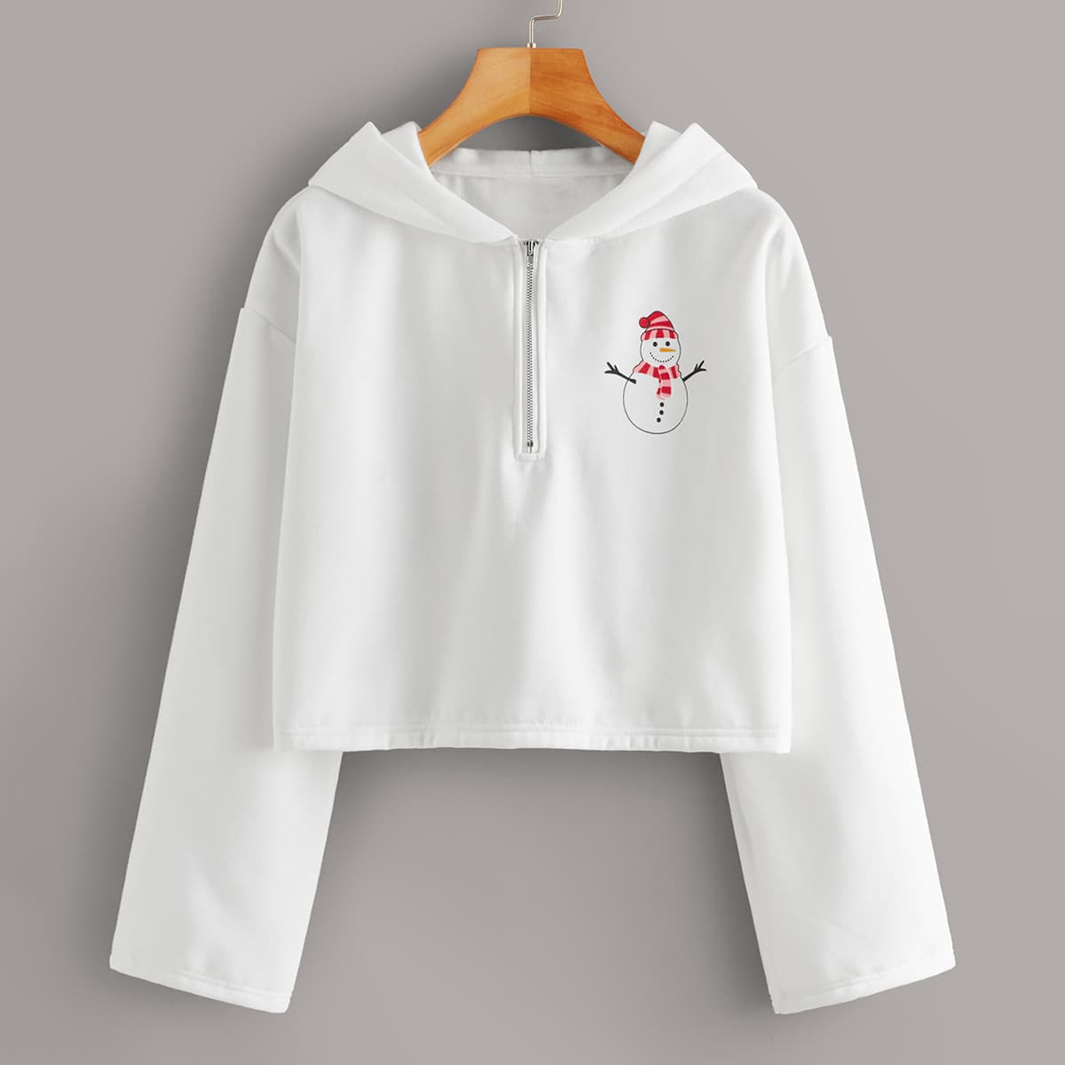 

Christmas Snowman Print Half Zip Hoodie, White