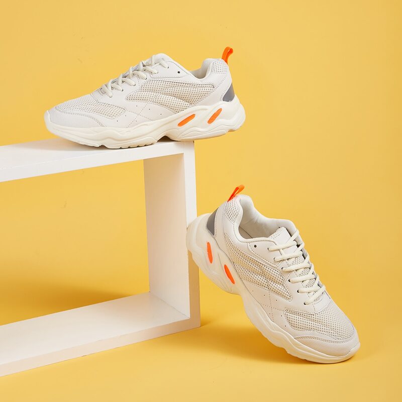 

Guys Lace-up Front Mesh Panel Chunky Sneakers, Beige