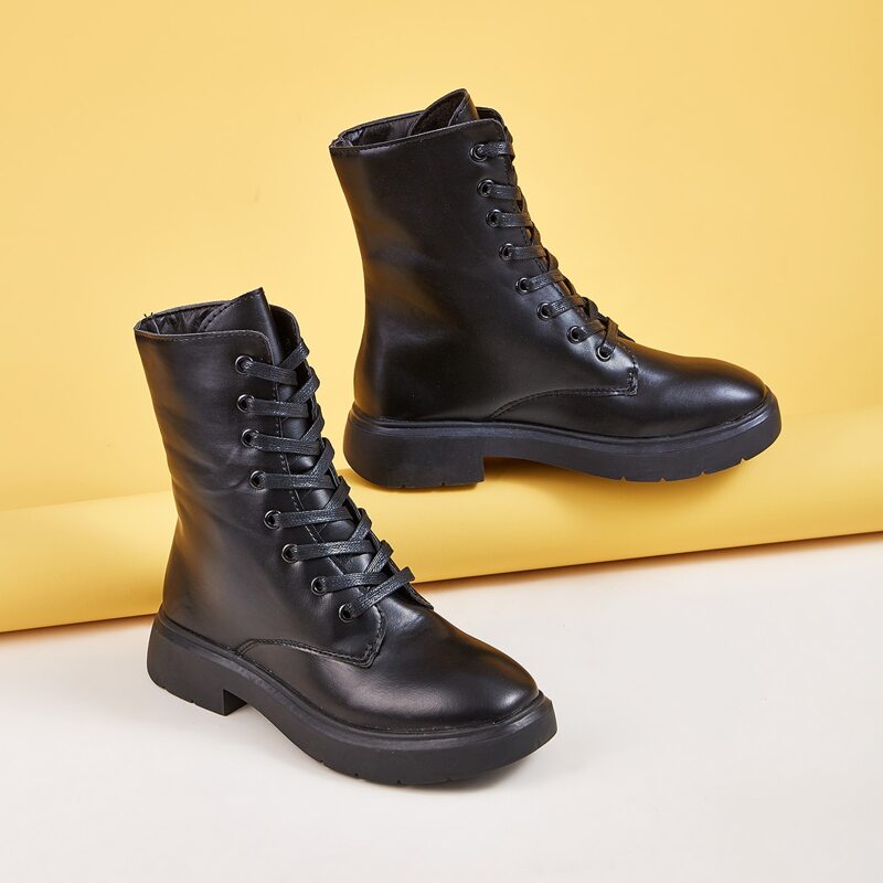 

Lace-up Front Lug Sole Combat Boots, Black