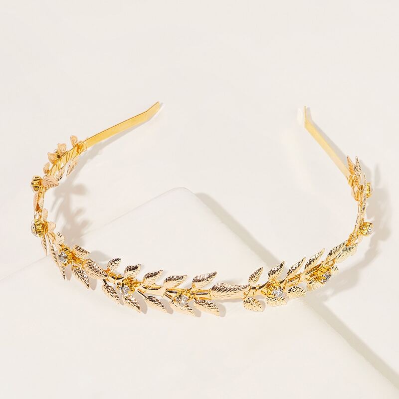 

Rhinestone Engraved Leaf Decor Headband, Gold