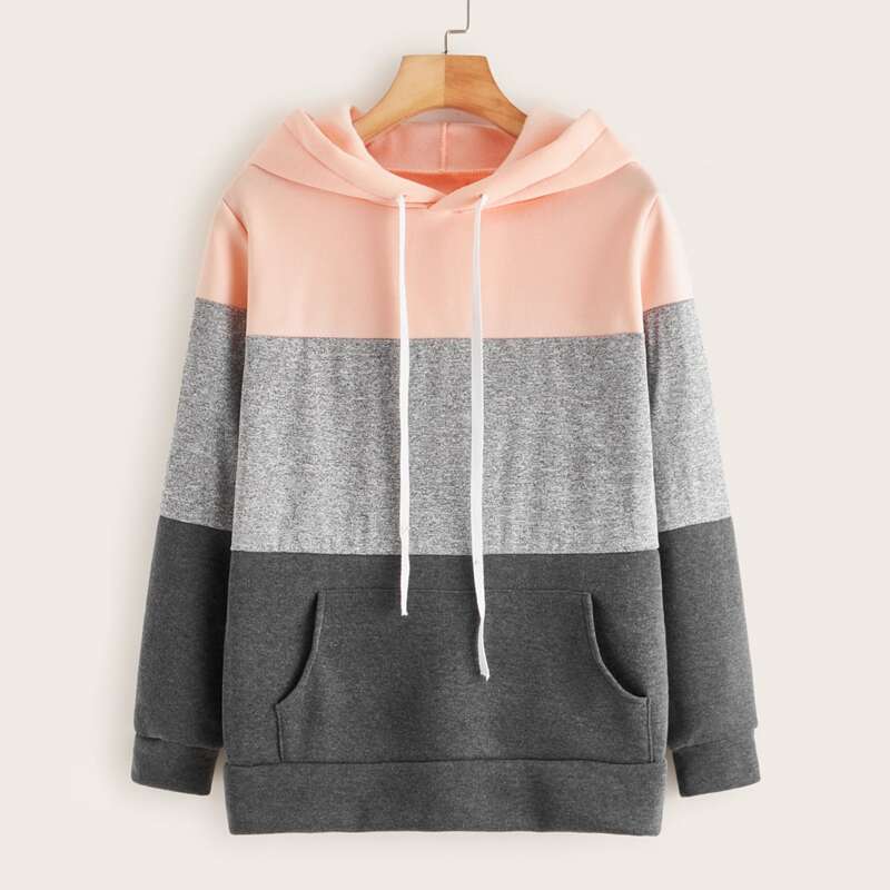 

Color-block Kangaroo Pocket Drawstring Hoodie, Multicolor