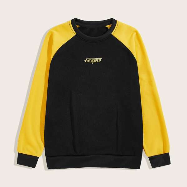 

Men Letter Embroidery Raglan Sleeve Sweatshirt, Black