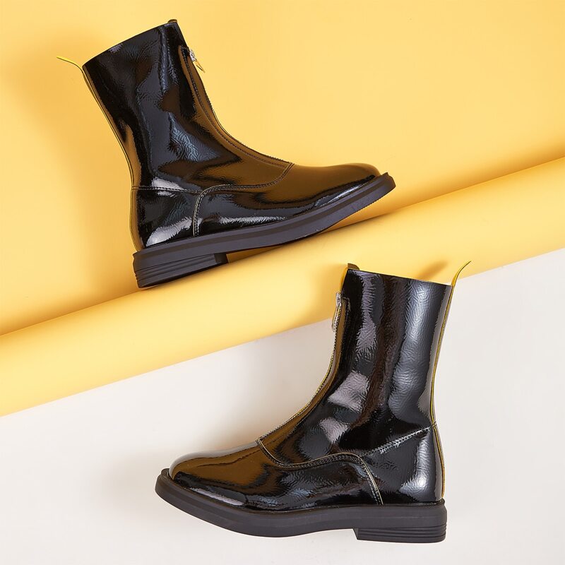 

Zipper Front Lug Sole Boots, Black