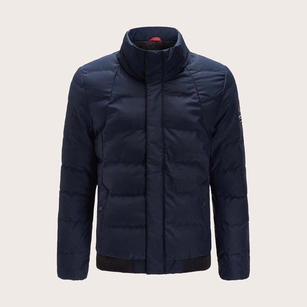 

Men Funnel Neck Letter Patched Puffer Coat, Navy