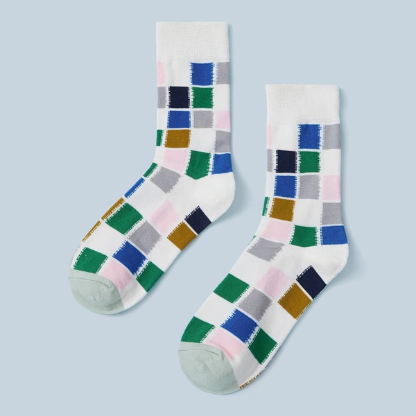 

1pair Men Plaid Pattern Socks, Multicolor