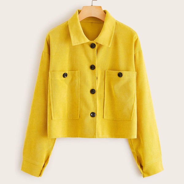 

Dual Pocket Button Up Corduroy Jacket, Yellow