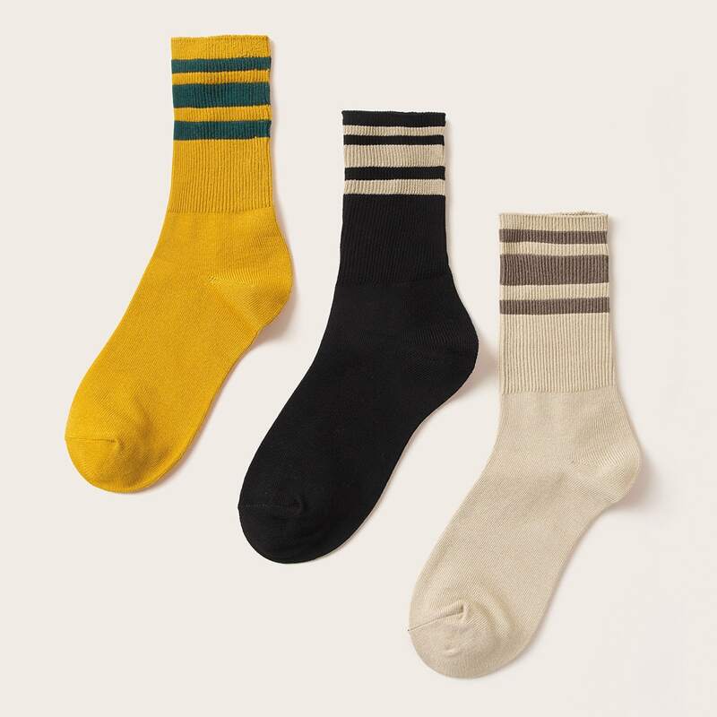 

3pairs Striped Print Socks, Multicolor