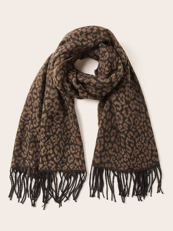 

Leopard Fringe Hem Scarf, Multicolor