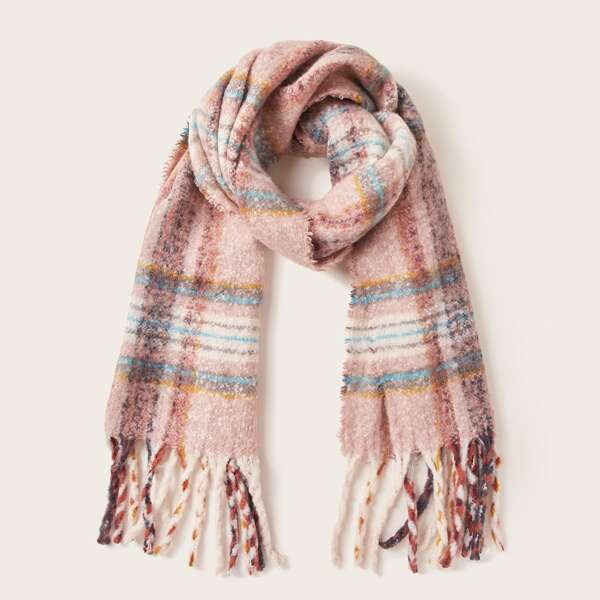 

Plaid Fringe Hem Scarf, Multicolor
