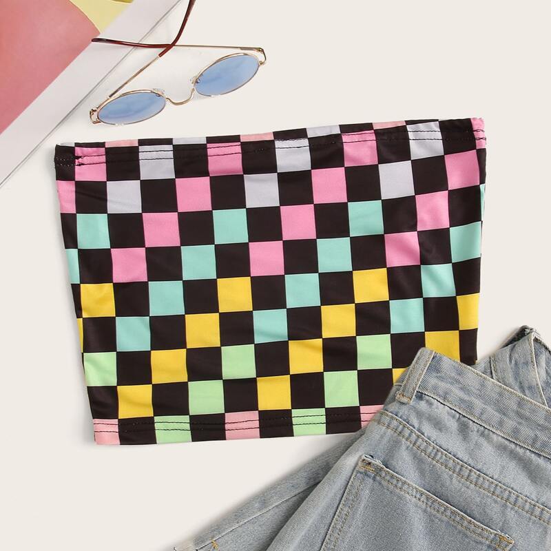 

Colorful Checkered Tube Top, Multicolor