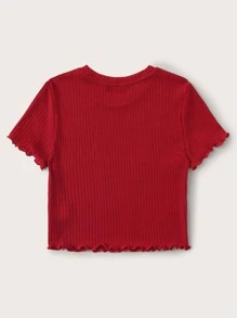 SHEIN Qutie Ribbed Lettuce-Edge Cropped Tee - Burgundy - View 2