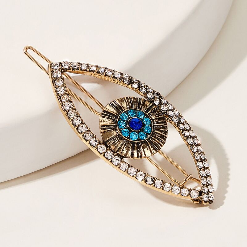 

Rhinestone Engraved Eye Design Hair Clip, Gold